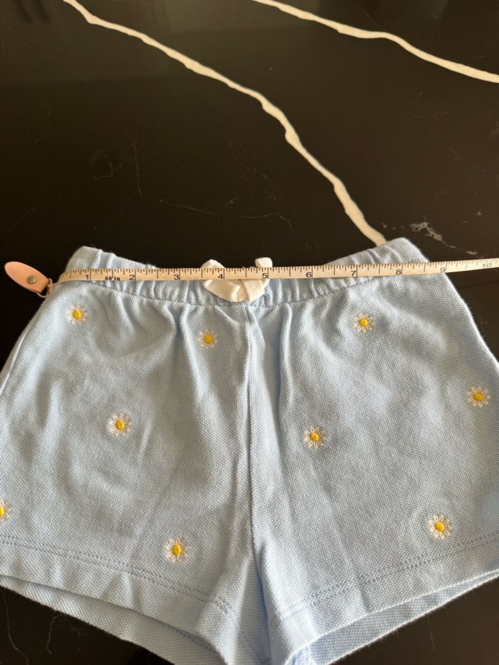 Light Blue Daisy Embroidered Knit Shorts - Picture 3 of 6